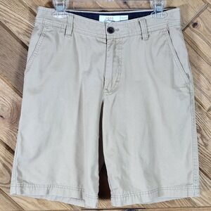 IZOD Saltwater Chino Shorts Mens 30 Flat Front Cotton Twill Khaki Tan